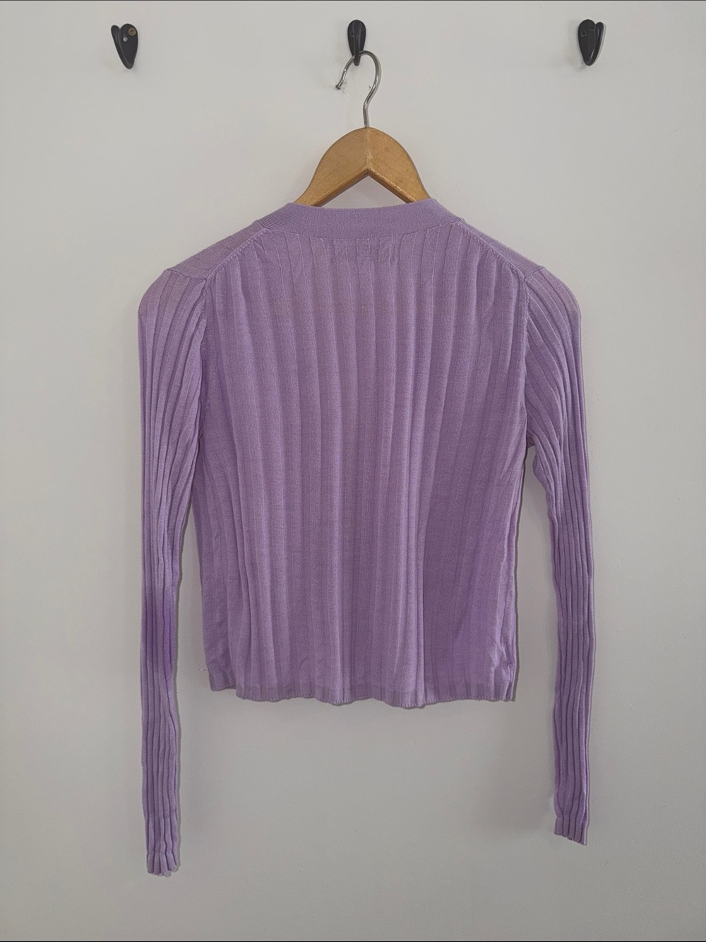 LOFT Lilac Ribbed Button-Front Cardigan - Picture 3 of 3